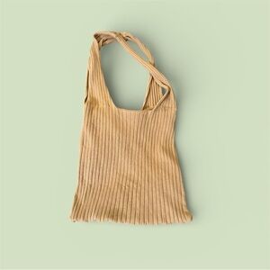 Aerie Tan Ribbed Knit Tote Bag Purse